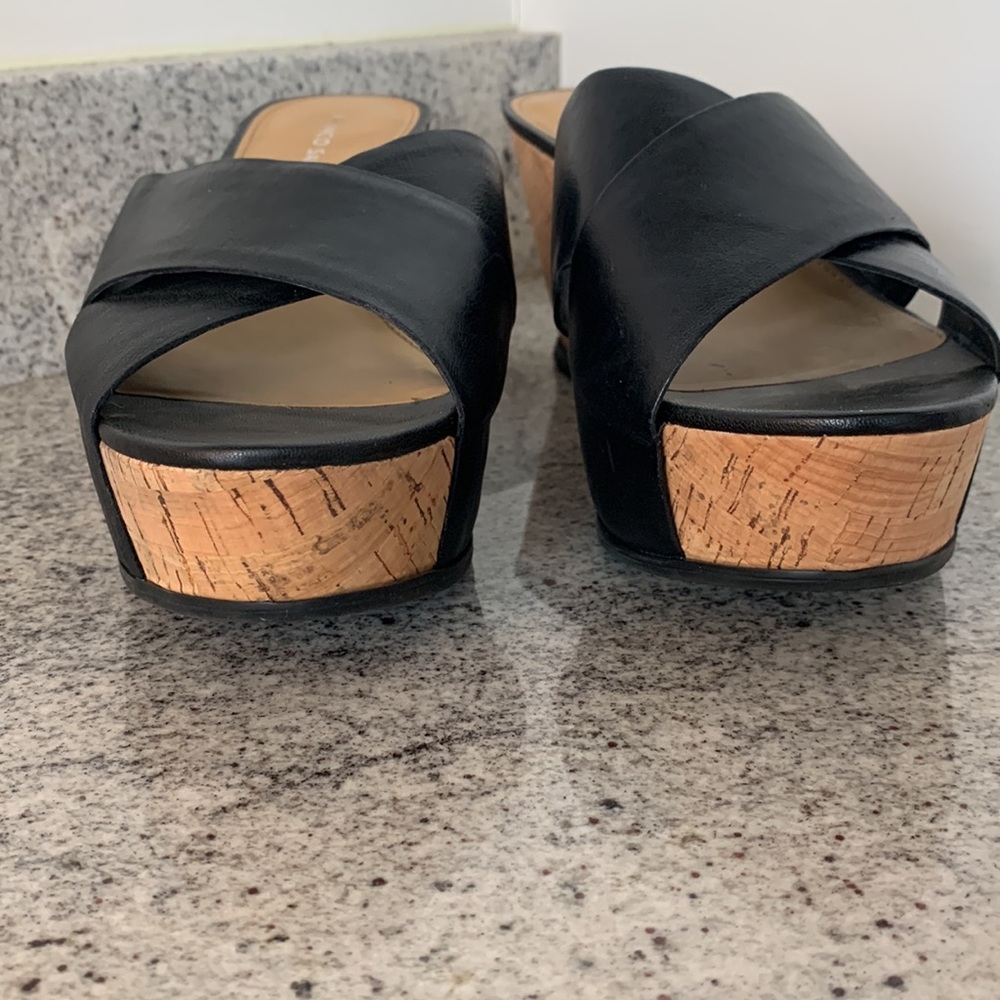 Franco Sarto Platform Sandals, cork platform with black leather uppers, size 11 - Picture 4 of 11